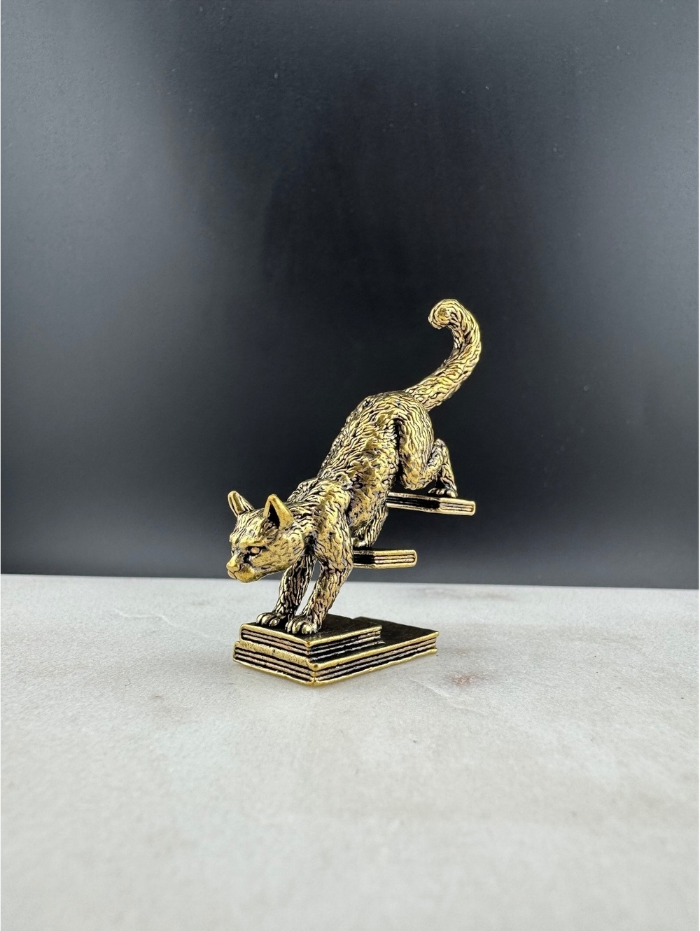 Brass Cat Figurine Sculpture Going Down Stairs Miniature